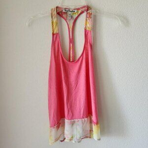 TRUE FREEDOM vintage pink & yellow racerback tank top women Sz M ethereal fairy